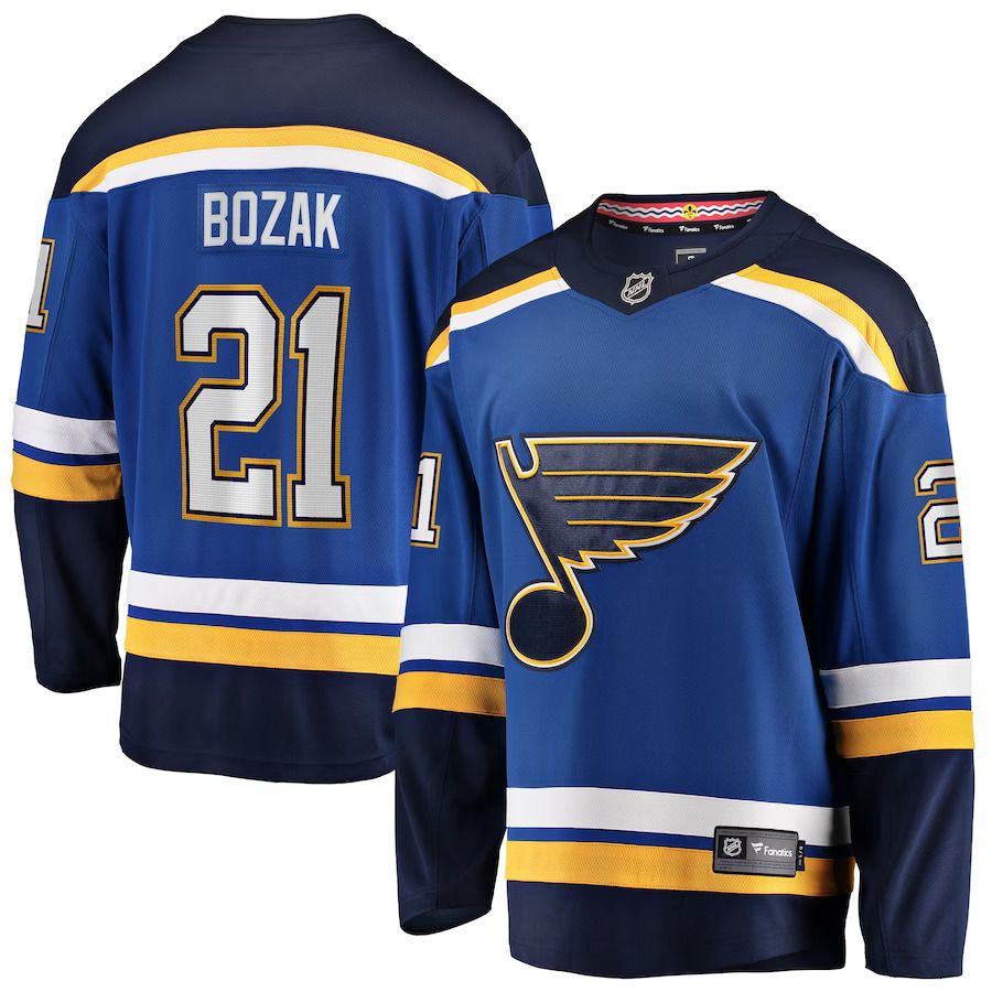 Men St. Louis Blues #21 Tyler Bozak Fanatics Branded Blue Home Breakaway Player NHL Jersey